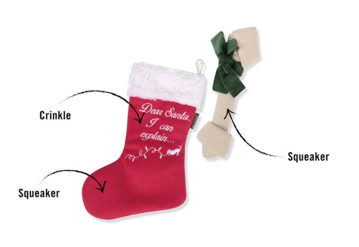Play Pet Brands dog toys Merry Woofmas Good Dog Stocking Christmas Holiday Plush Dog Toy Set - 2Pc