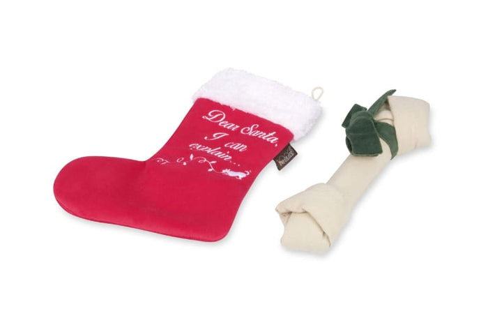 Play Pet Brands dog toys Merry Woofmas Good Dog Stocking Christmas Holiday Plush Dog Toy Set - 2Pc