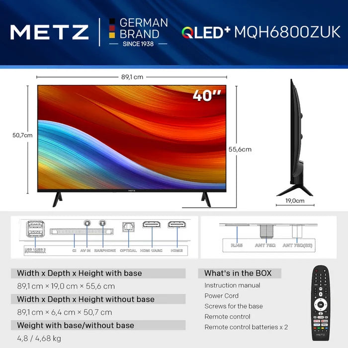 Metz 40MQH6800ZUK 40 Inch HD Smart QLED TV with Freely Power By TiVo 40 Inch