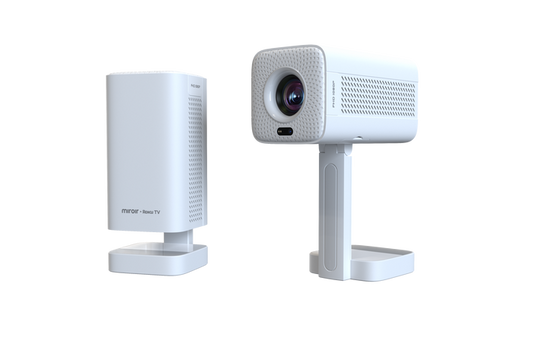 Two white electronic devices on a white background