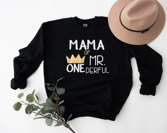 "Mom, Dad of Mr. Onederful" 1st Birthday Custom Parent Sweatshirt