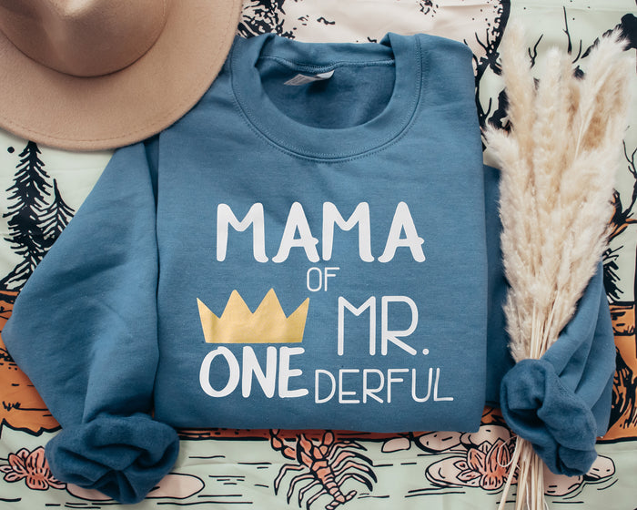 "Mom, Dad of Mr. Onederful" 1st Birthday Custom Parent Sweatshirt