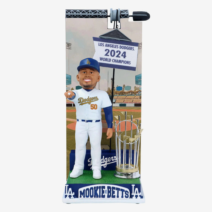 Mookie Betts Los Angeles Dodgers 2024 World Series Champions Raise Banner Gold Jersey MLB Bobblehead