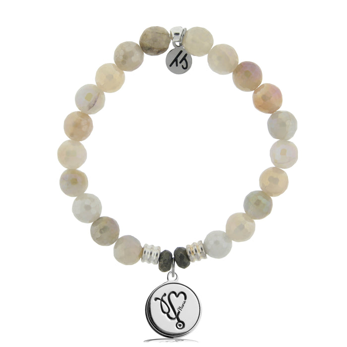 Moonstone Stone Bracelet with Nurse Sterling Silver Charm