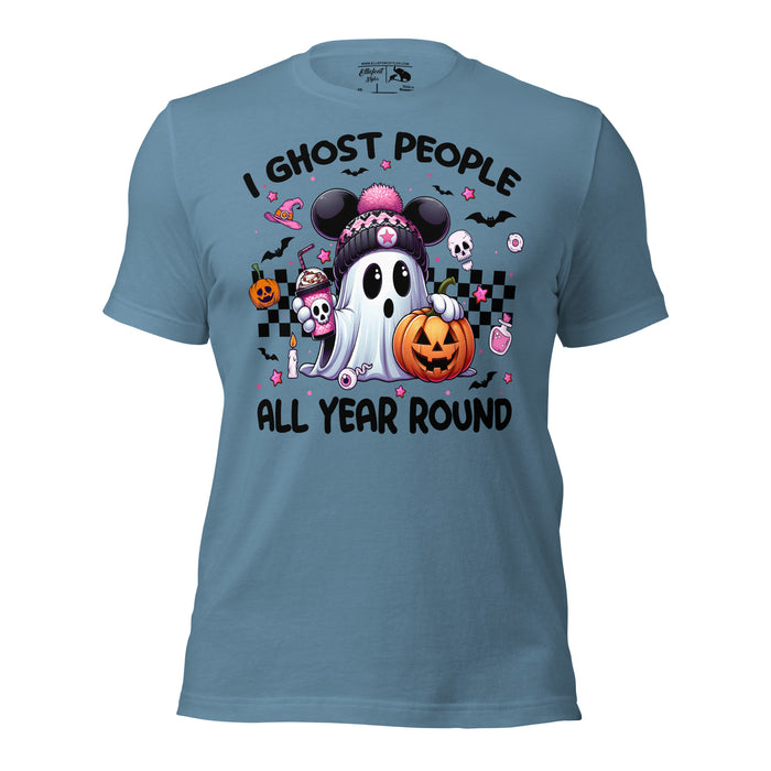 Spooky humor Halloween graphic tee with playful ghost saying design