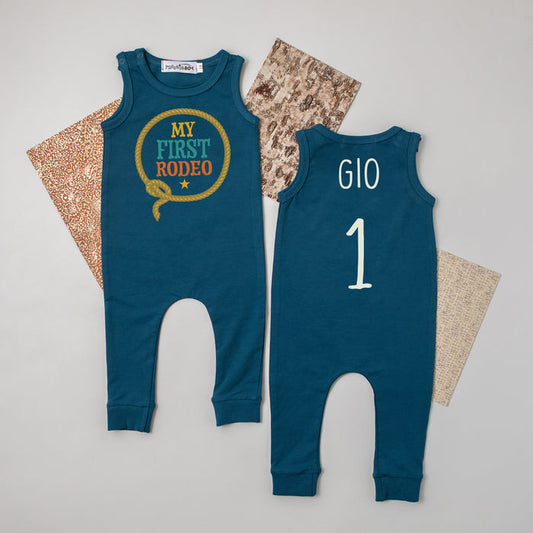 "My First Rodeo" Personalized Sleeveless 1st Birthday Outfit