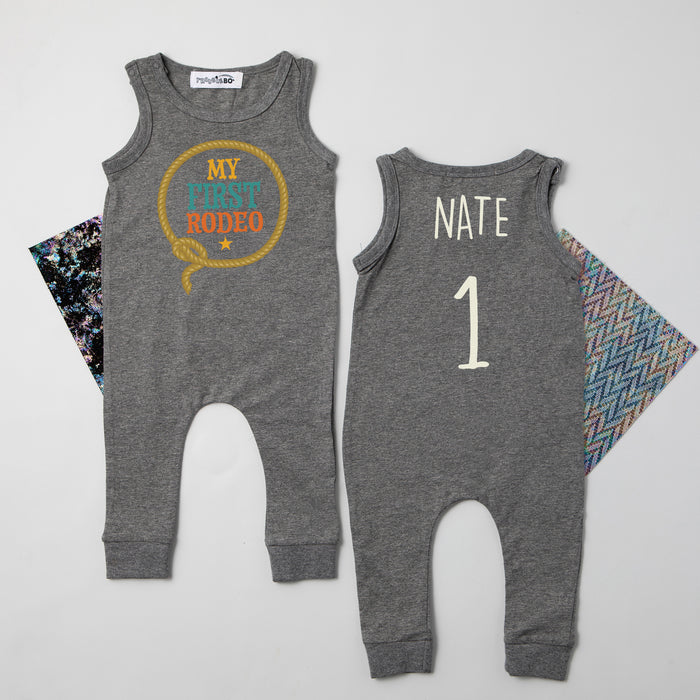 "My First Rodeo" Personalized Sleeveless 1st Birthday Outfit