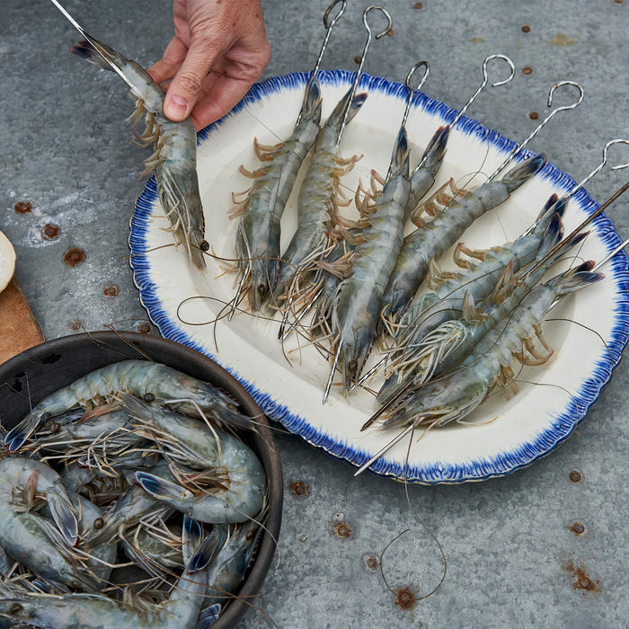 Caledonia blue prawns on skewers