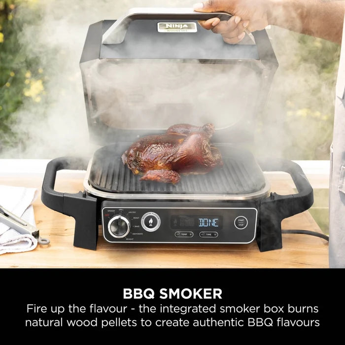 Ninja OG703UK Outdoor Woodfire 7-in-1 Electric BBQ Grill & Smoker with Cover - Black