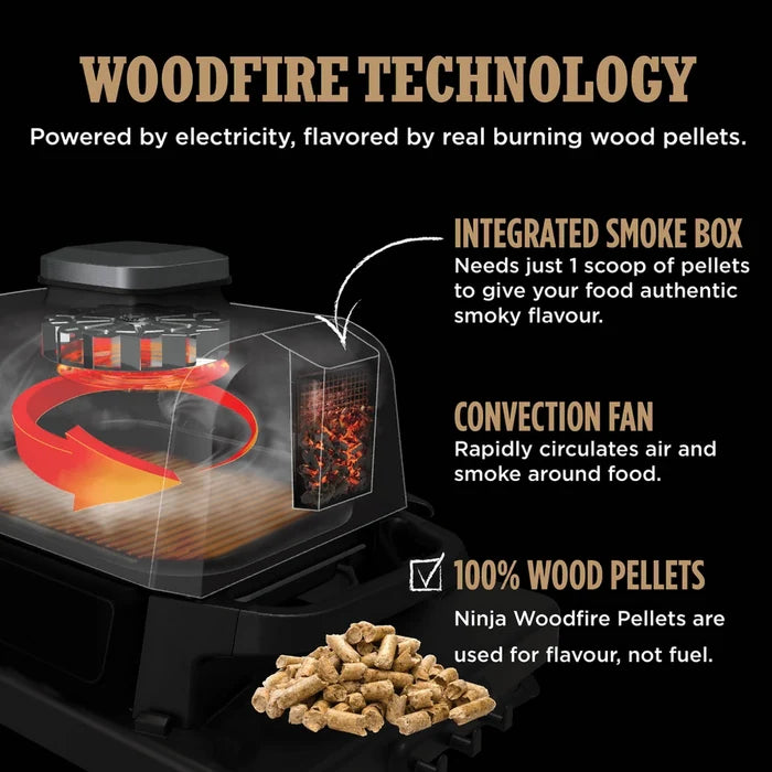Ninja OG703UK Outdoor Woodfire 7-in-1 Electric BBQ Grill & Smoker with Cover - Black