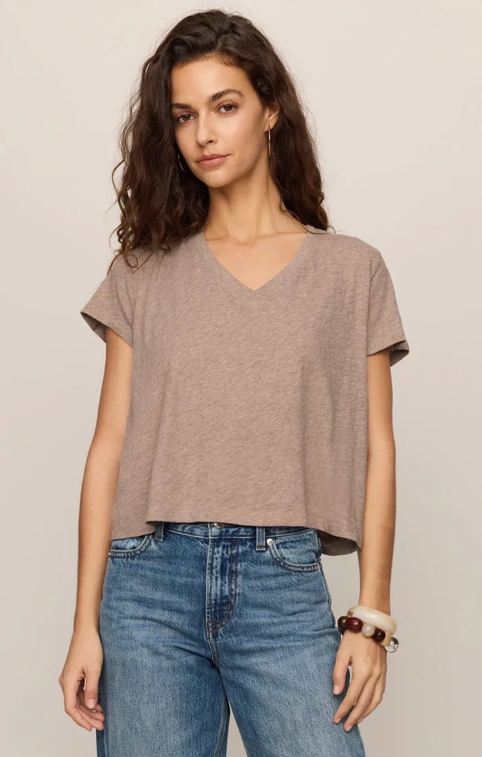 Nomad Slub V-Neck Tee - Heather Ash - Molly + Kate