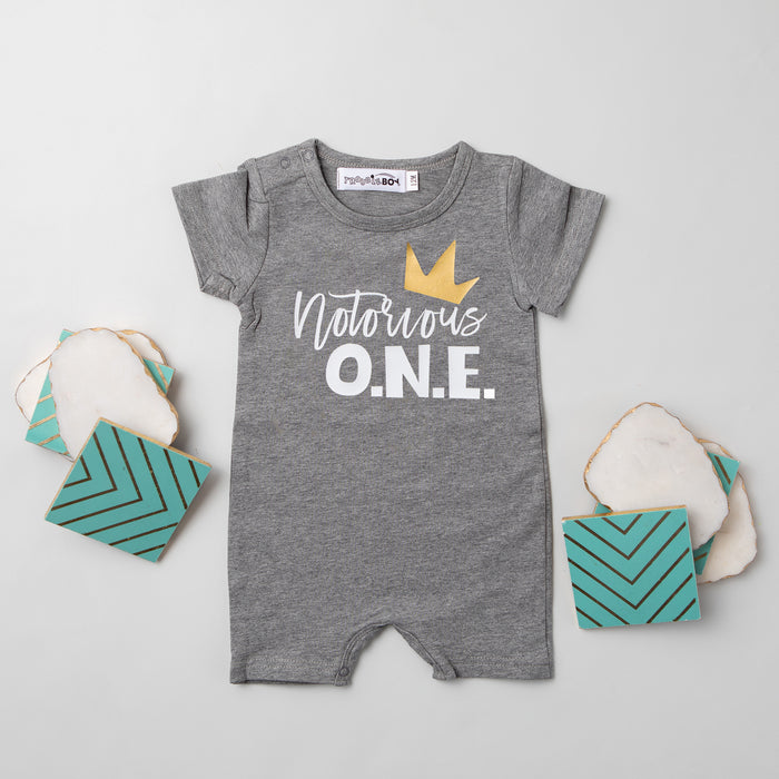 "Notorious One" Slim Fit Shorts Personalized 1st Birthday Romper