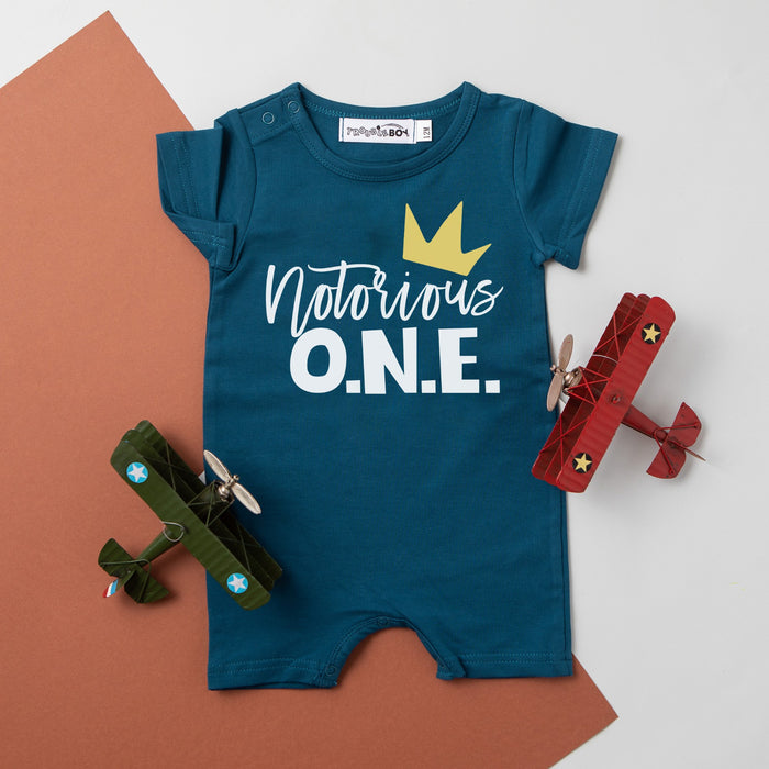 "Notorious One" Slim Fit Shorts Personalized 1st Birthday Romper