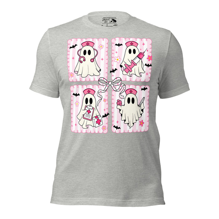 RN nurse Halloween shirt with ghosts in nurse uniforms