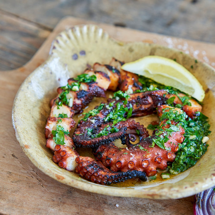 Cooked octopus in a bowl