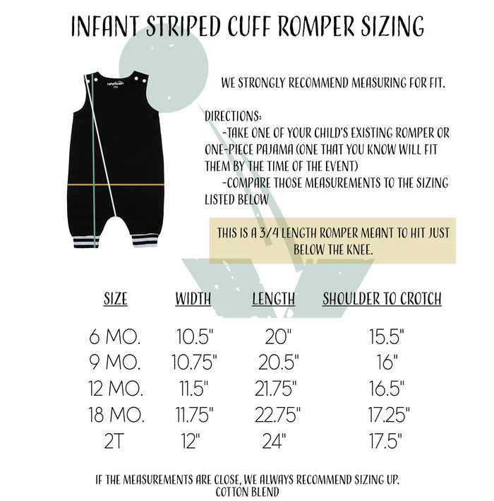"One Happy Camper" Personalized 1st Birthday Romper with Striped Cuff