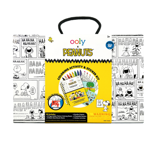 Front of package of OOLY x Peanuts Coloring Activity & Sticker Kit