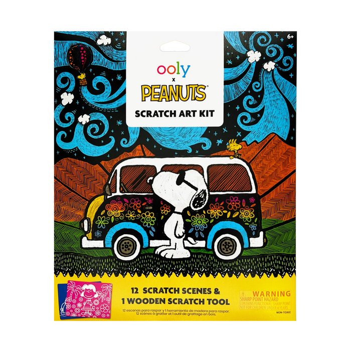 Front of packaging of OOLY x Peanuts Scratch Art Kit