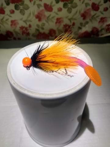 Orange Head/ Black Orange  Worm Steelhead Jigs