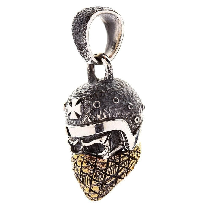 A side profile of the men's biker helmet skull pendant.