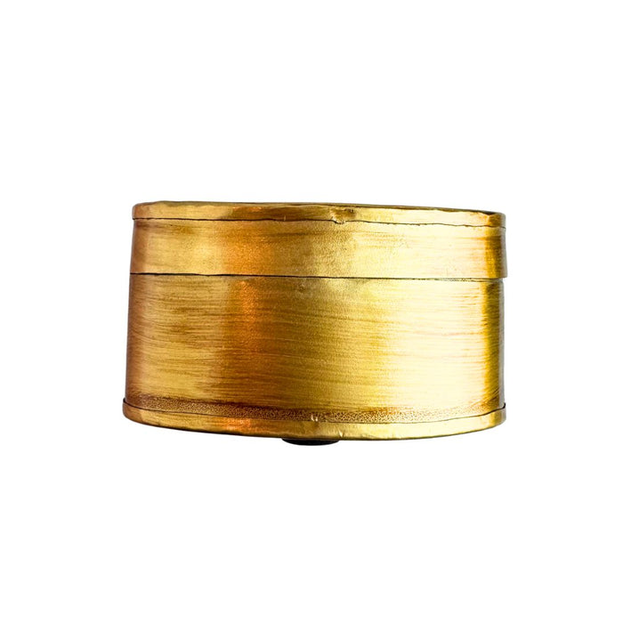 Oval brass heart trinket box by Saint Austin Company, decorative jewelry or keepsake tray with intricate heart-shaped design.