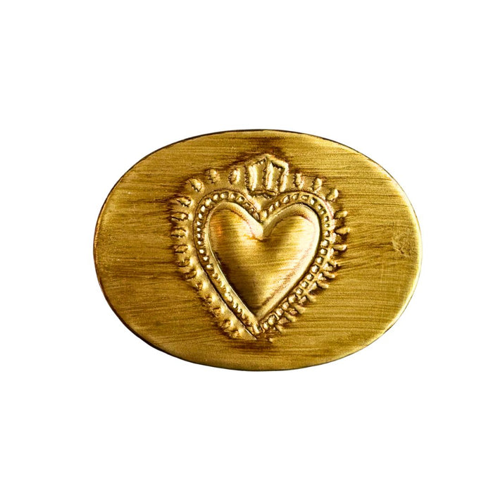 Oval brass heart-shaped trinket box with intricate detailing, perfect as a decorative jewelry or keepsake storage tray.