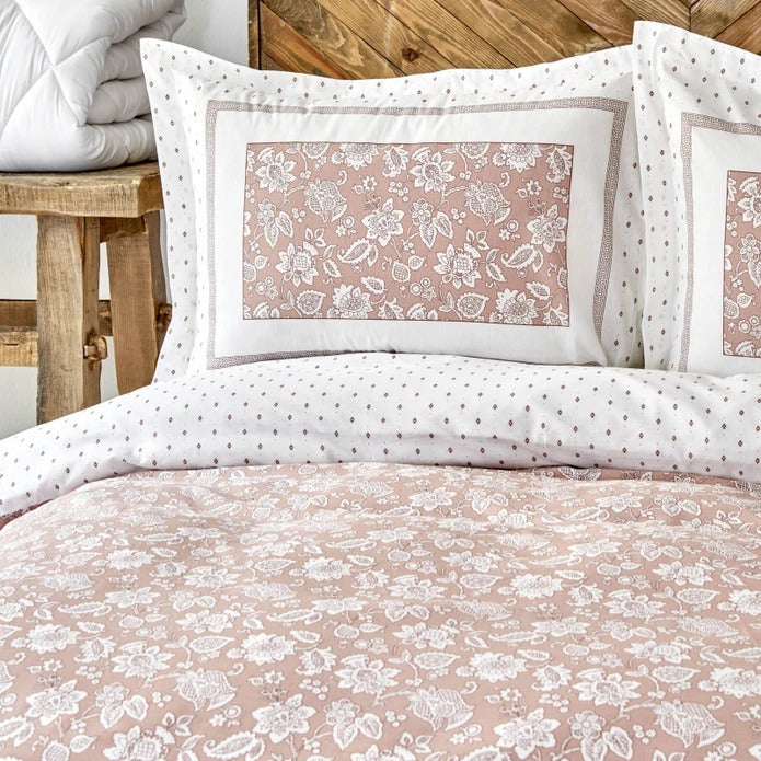 Parure de Lit Simple Ajustée Karaca Home Celerina Rose 100 % Coton