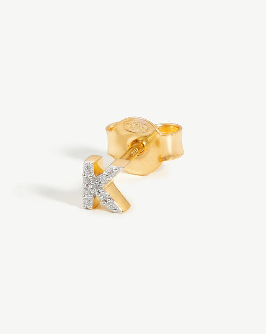 Pave Initial Single Stud Earring - Initial K | 18ct Gold Plated Vermeil/Cubic Zirconia Earrings Missoma