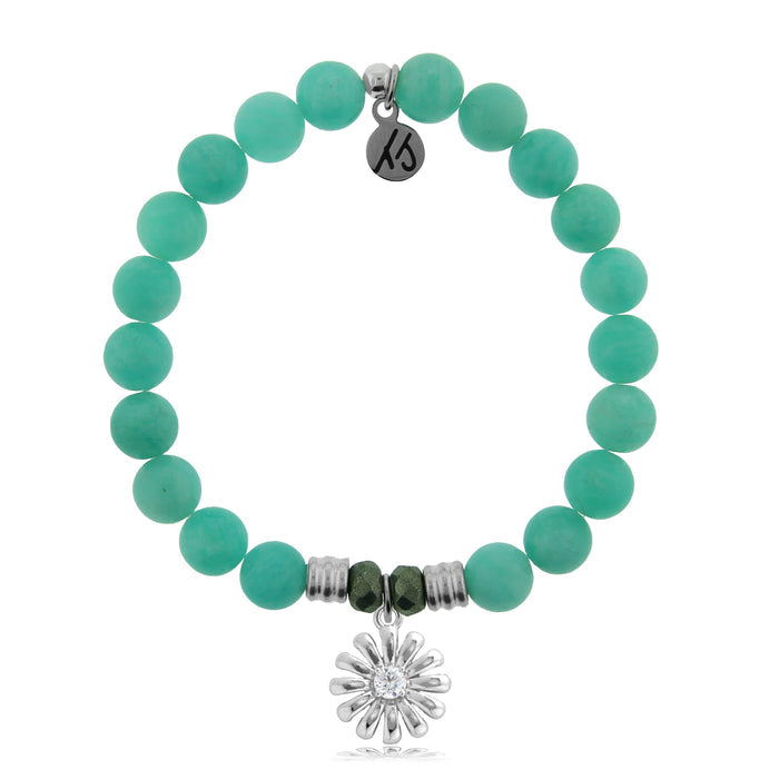 Peruvian Amazonite Stone Bracelet with Daisy Sterling Silver Charm