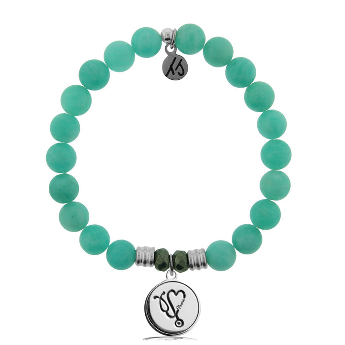 Peruvian Amazonite Stone Bracelet with Nurse Sterling Silver Charm