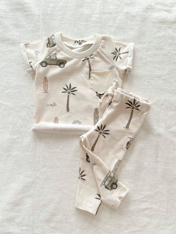 PETITE EvelinaApparel - Baby jersey t-shirt / cars & palm trees