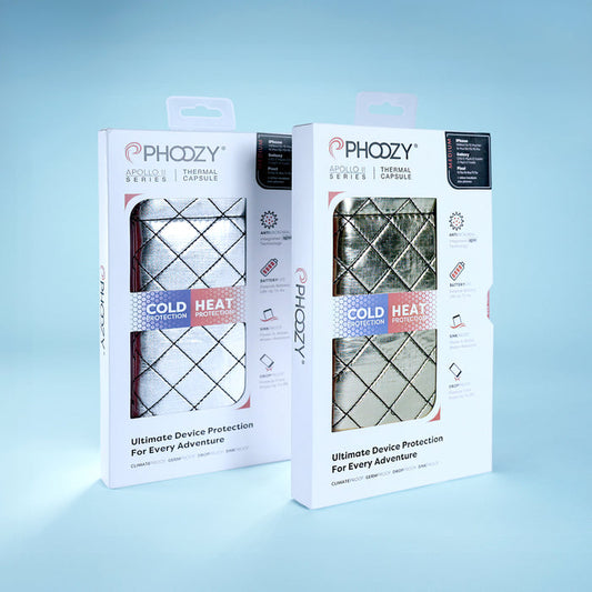 Two Phoozy thermal carafes packaging on a light blue background