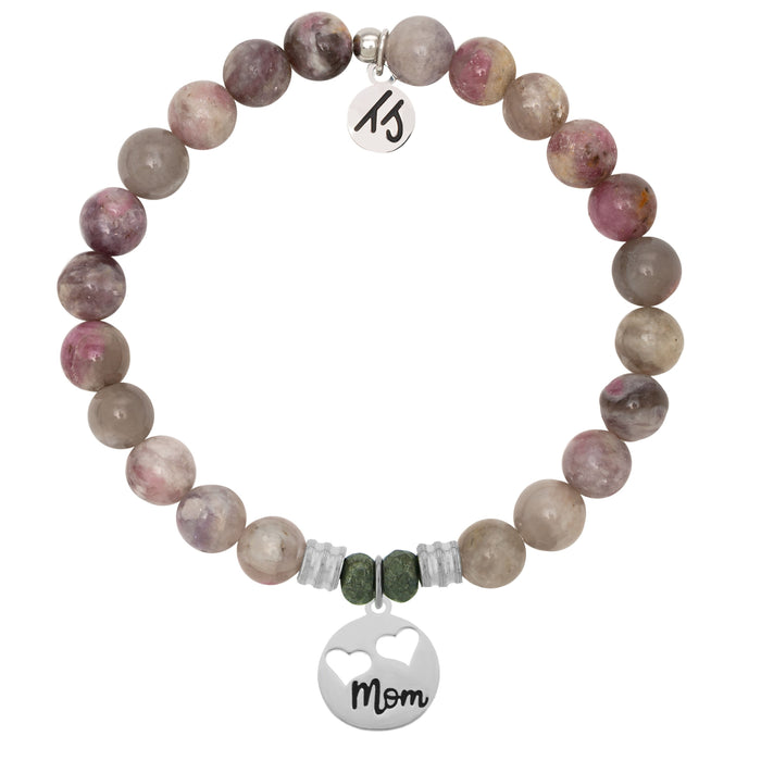 Pink Tourmaline Stone Bracelet with Mom... Sterling Silver Charm