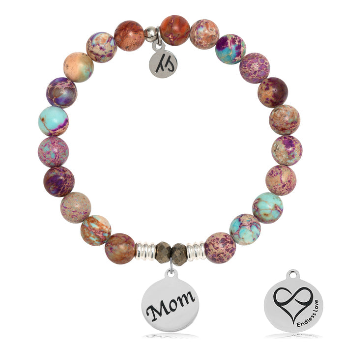 Purple Jasper Stone Bracelet with Mom Endless Love Sterling Silver Charm