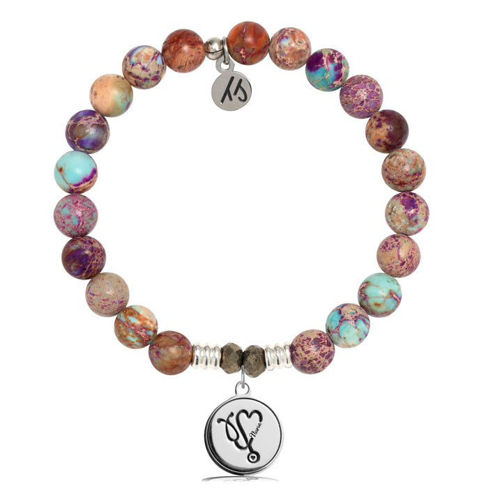 Purple Jasper Stone Bracelet with Nurse Sterling Silver Charm
