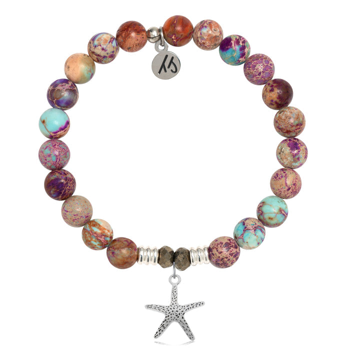 Purple Jasper Stone Bracelet with Starfish Sterling Silver Charm