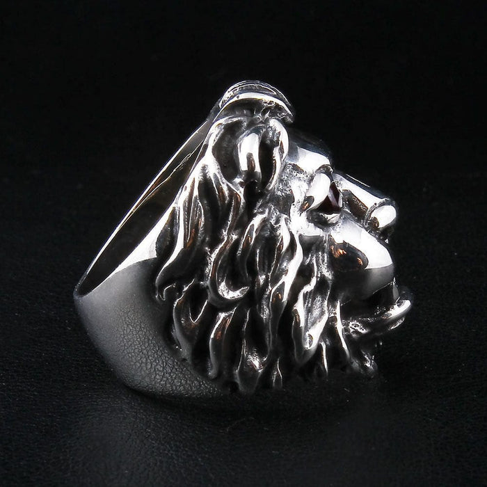 Detailed view of the oxidized finish on the lion's mane texture.