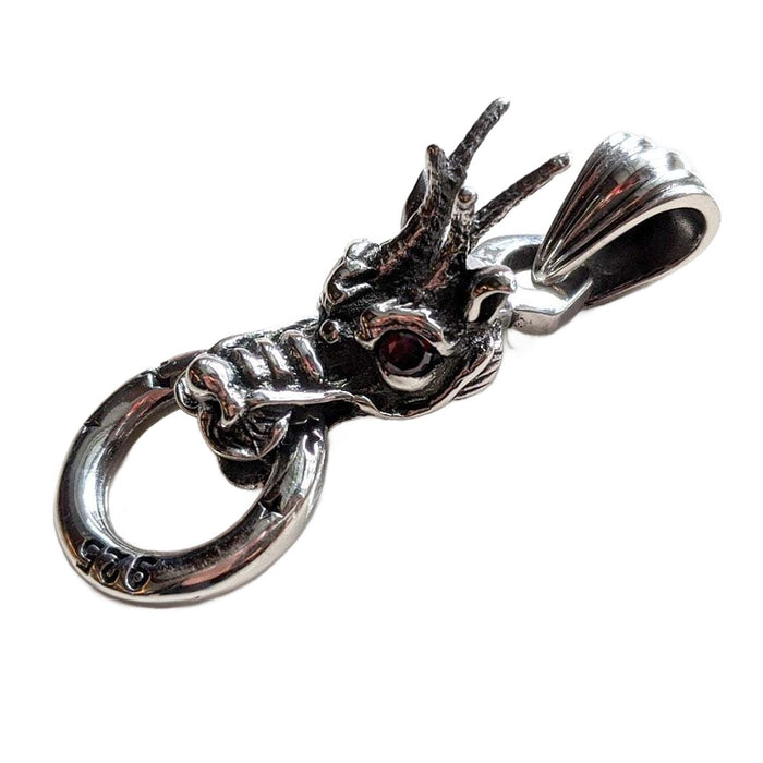 Red Garnet Eyes Sterling Silver Dragon Head Pendant [2]