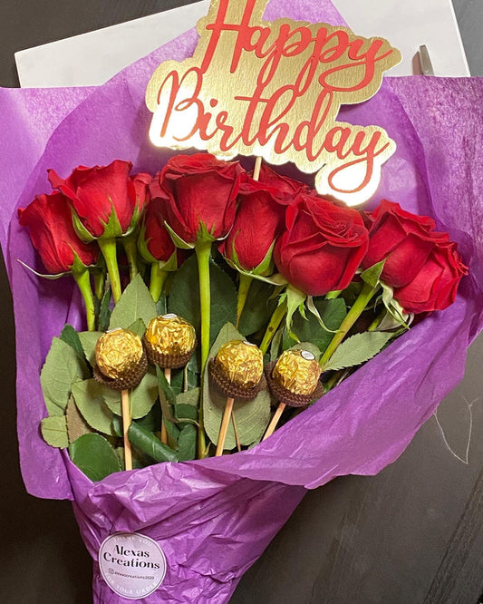 Red roses with custom topper
