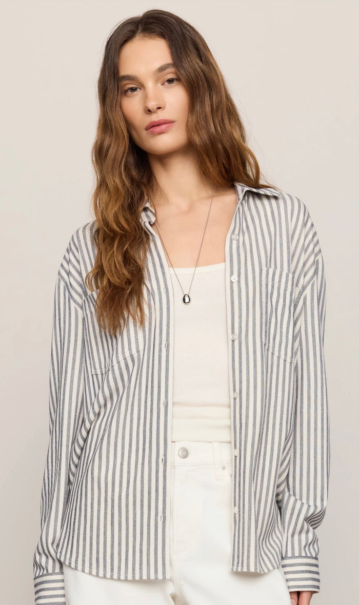 Reese Button Up Stripe Top - Eclipse - Molly + Kate