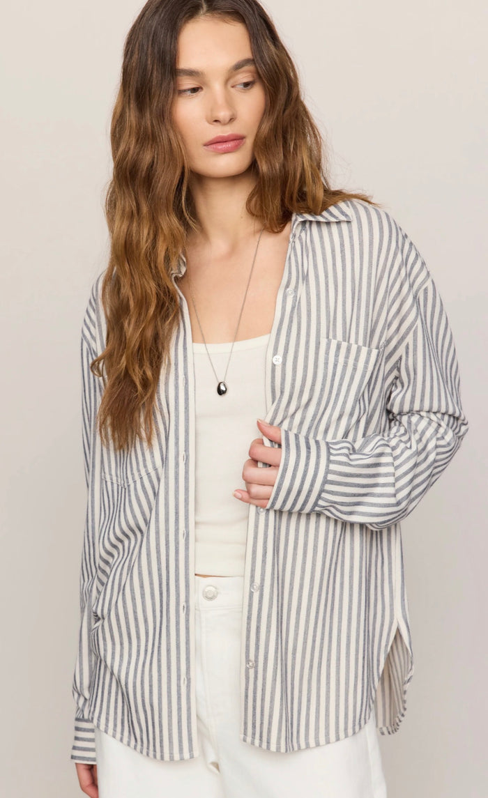 Reese Button Up Stripe Top - Eclipse - Molly + Kate