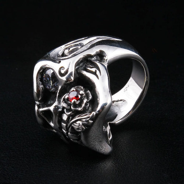 Interior view of the skull ring band, showing the authentic .925 solid sterling silver hallmark stamp.