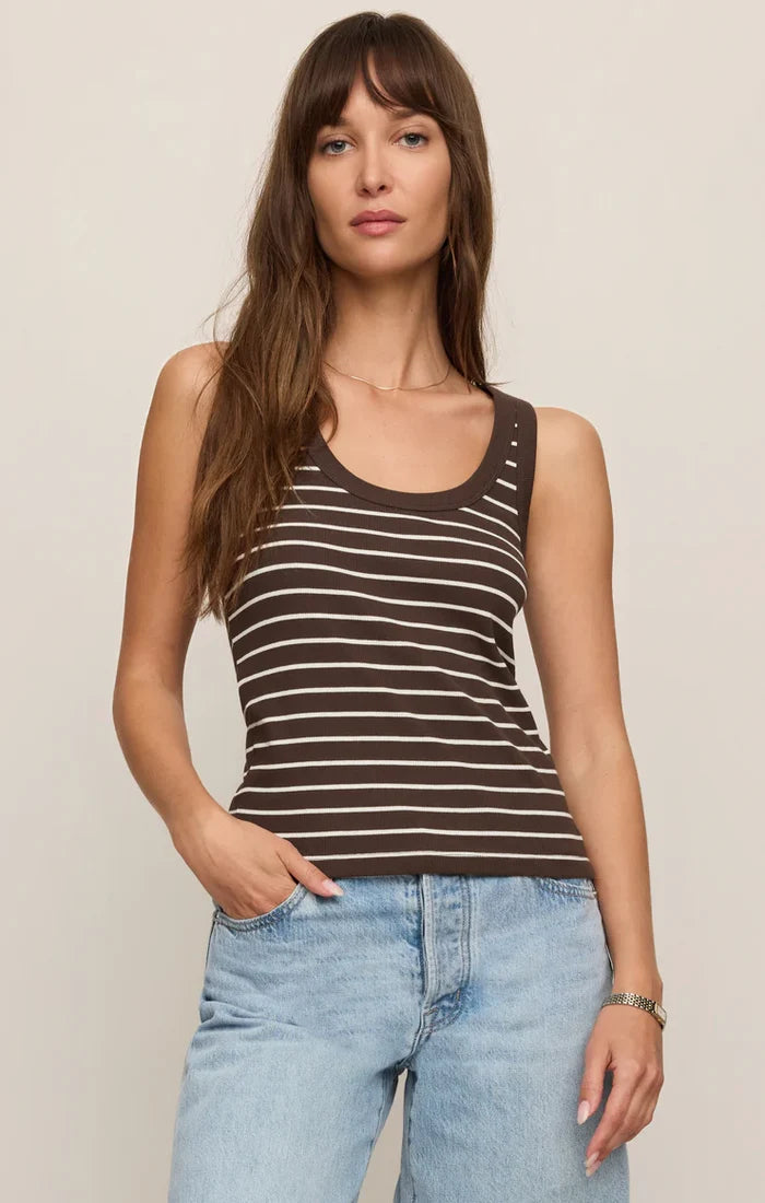 Rowie Striped Scoop Tank - Dark Chocolate - Molly + Kate