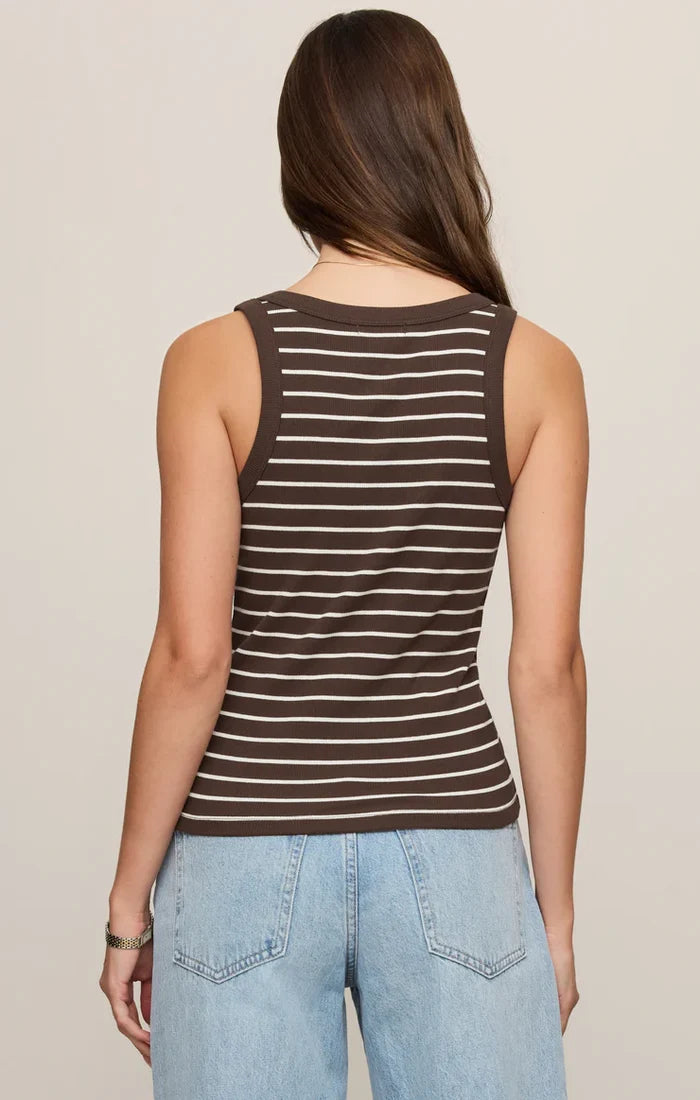 Rowie Striped Scoop Tank - Dark Chocolate - Molly + Kate