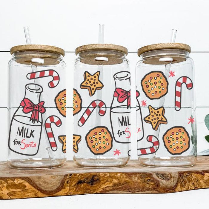 Santa's Milk and Cookies Frosted Glass Tumbler Libby Soda Can