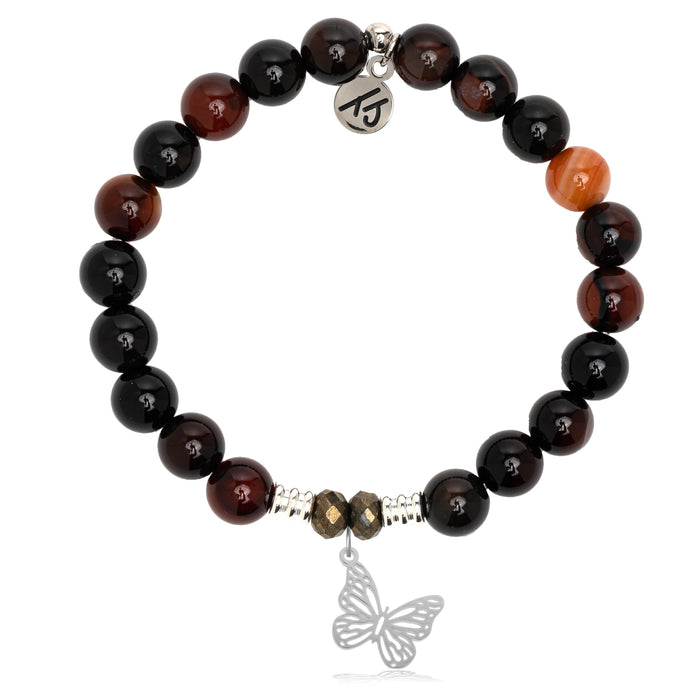 Sardonyx Stone Bracelet with Butterfly Sterling Silver Charm