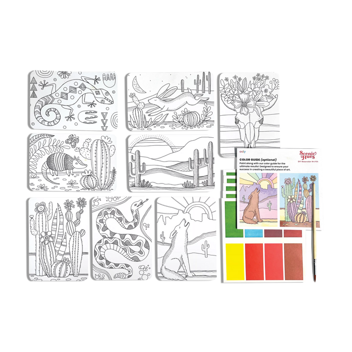 Desert Getaway Scenic Hues DIY watercolor art kit contents