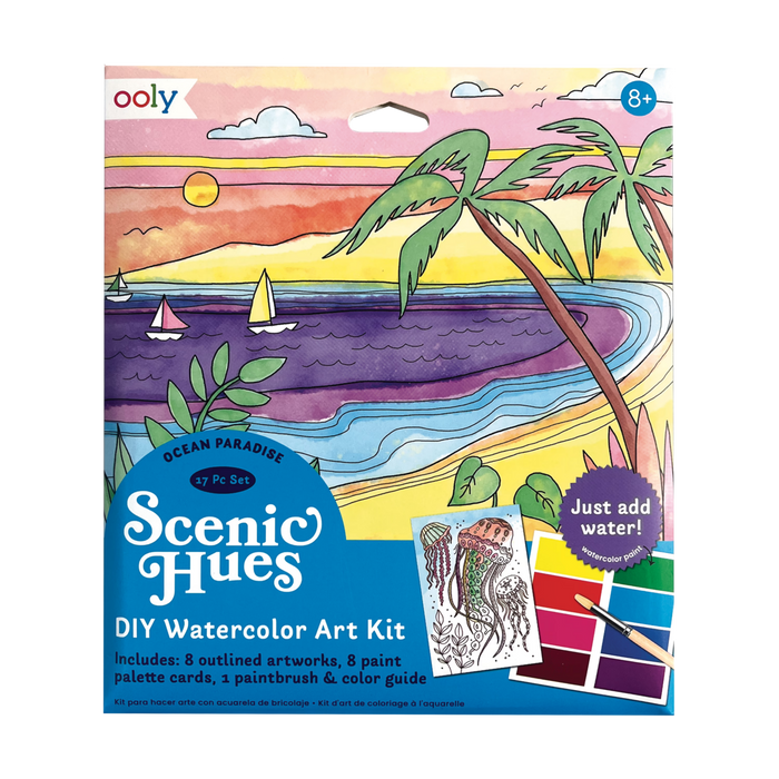 Ocean Paradise Scenic Hues DIY watercolor art kit packaging