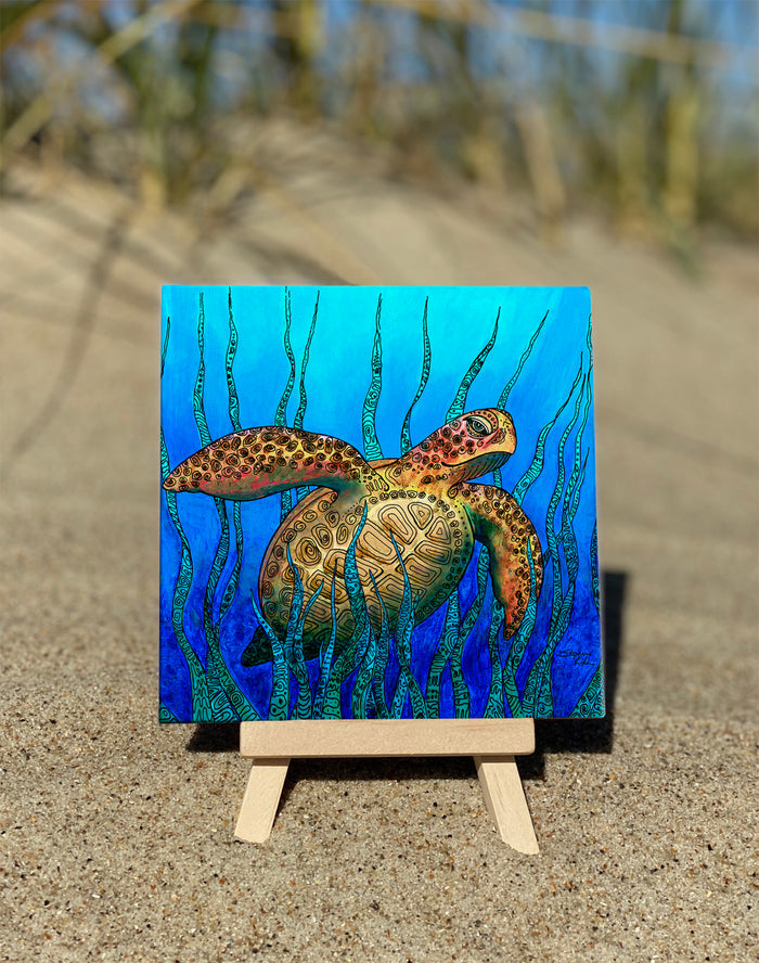 Sea Grass Turtle Ceramic Tile