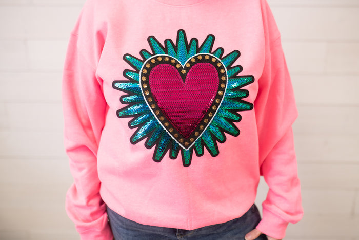 Sequenced Heart Sweatshirt-Pink